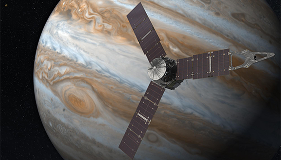 Artist's concept of the Juno spacecraft orbiting Jupiter