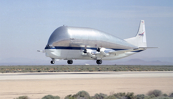 The Super Guppy aircraft shortly after take-off