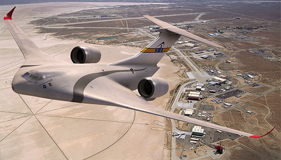 An artist's concept of a futuristic aircraft in flight