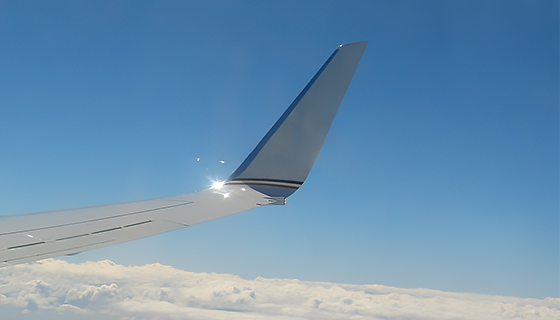 The upturned winglet at the end of an airplane wing