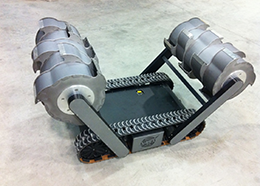 A robot with tracks like a tank and two digging rotors