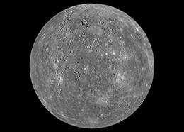 The gray, crater-filled surface of planet Mercury