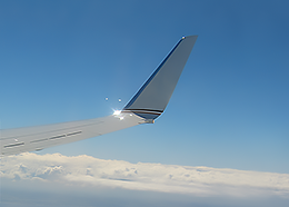 The upturned winglet at the end of an airplane wing