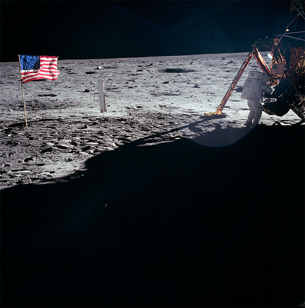The American flag on the surface of the moon
