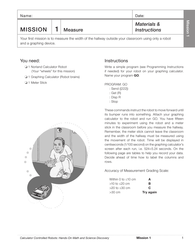 First Page of Calculator-Controlled Robots Mission 1