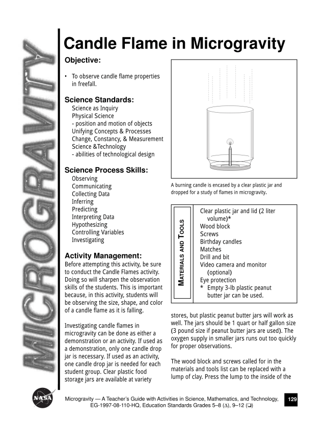 First page of Candle Flame in Microgravity Activity