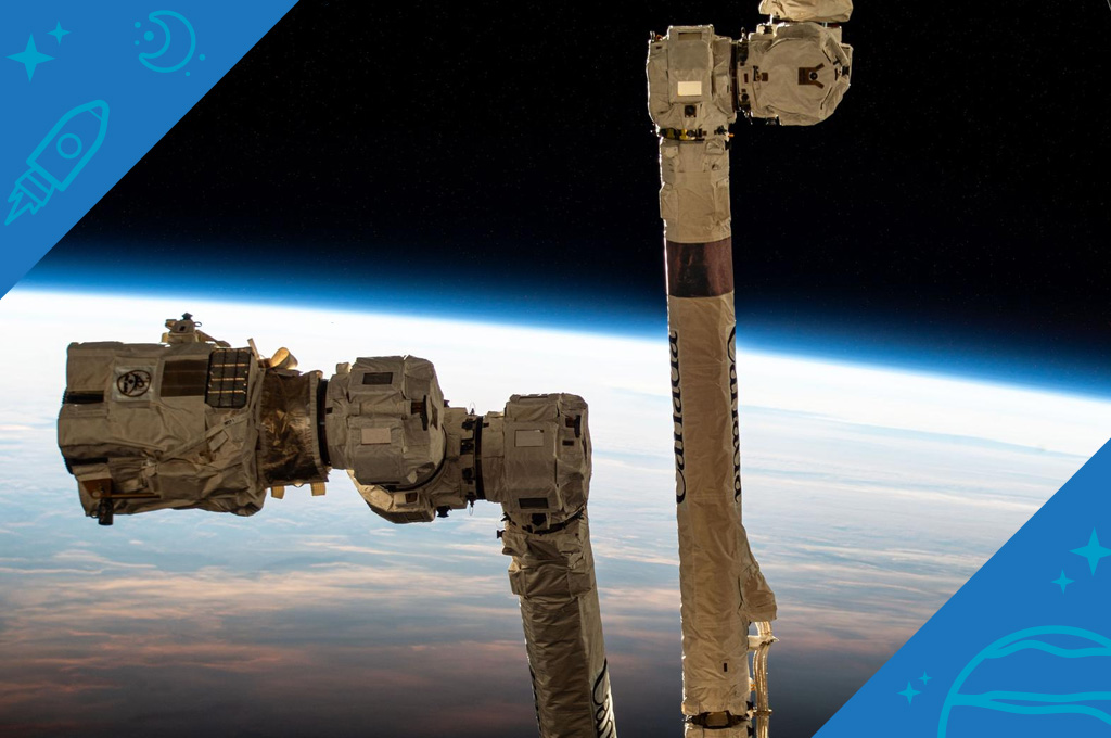 The 57.7-foot-long Canadarm2 robotic arm with its latching end effector that can grapple spacecraft or maneuver spacewalkers is pictured as the International Space Station orbited into daylight 267 miles above the South Pacific Ocean just south of New Zealand's Auckland Islands.