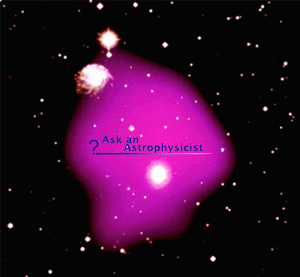 The words as an astrophysicist on top of a picture of dark matter