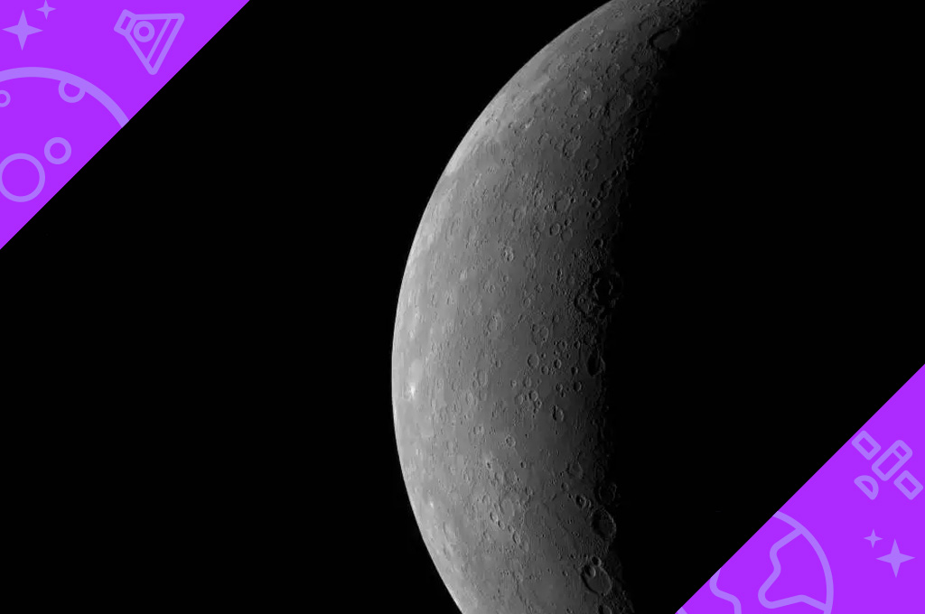 A close-up photo of Mercury's full crescent.