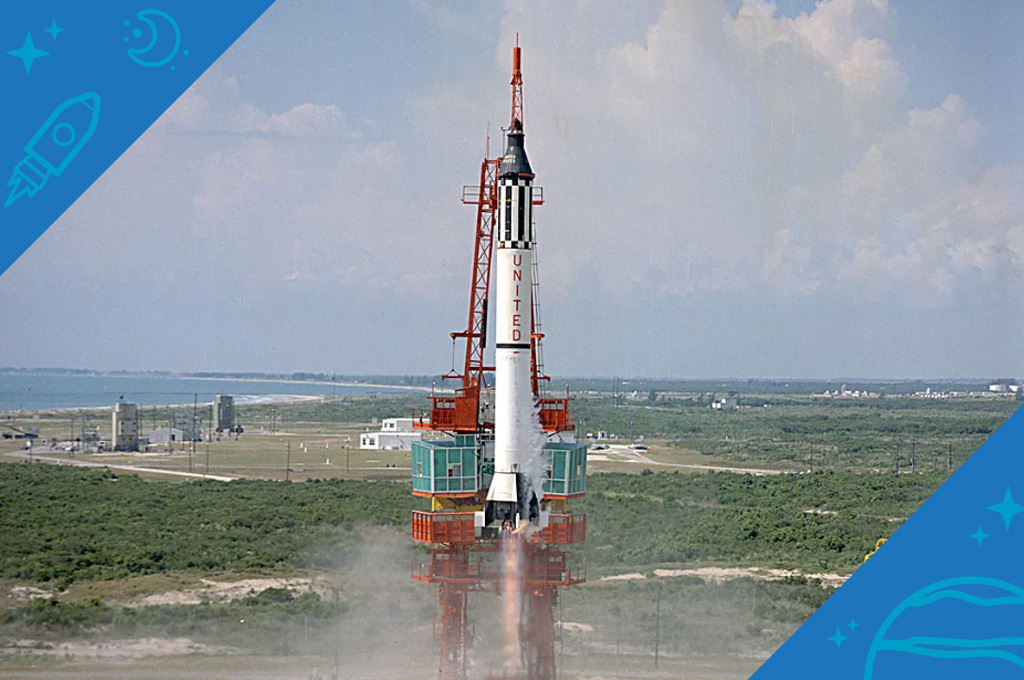 Mercury Redstone rocket on launch pad