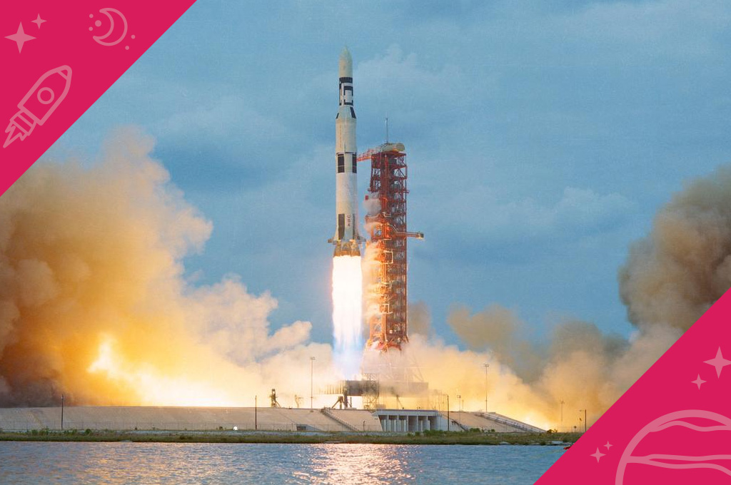 The Skylab 1/Saturn V space vehicle is seen lifiting off from Pad A, Launch Complex 39 at Kennedy Space Center in Florida on a cloudy day