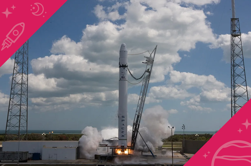 A photo of a Falcon 9 rocket launching