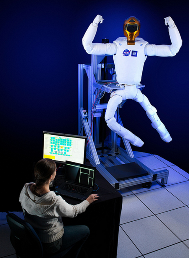 Robonaut 2 poses with its mobility upgrade.