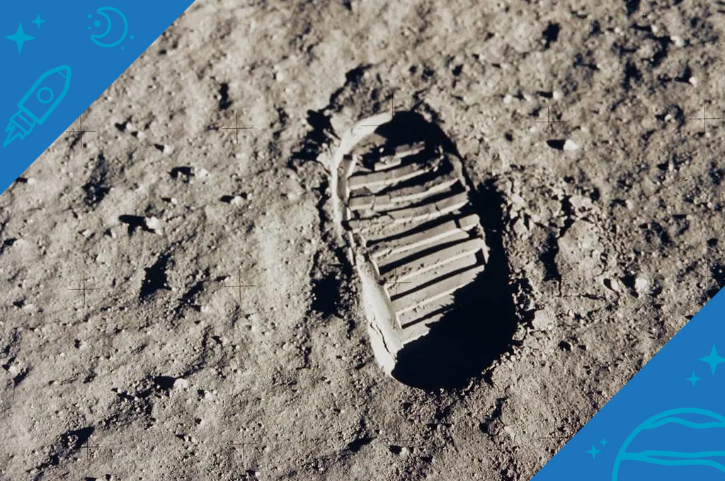 One of the first steps taken on the Moon, this is an image of Buzz Aldrin's bootprint from the Apollo 11 mission.
