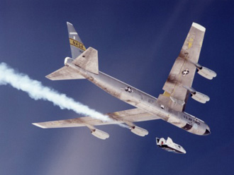 X-38 flies free from NASA's B-52 mothership, July 10, 2001.