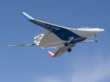 X-48B in flight during phase 1 of test flights.