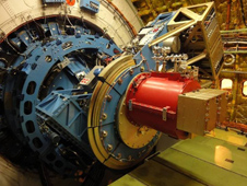Cornell University's Faint Object Infrared Camera for the SOFIA Telescope, or FORCAST, is mounted on the telescope during preparation leading to Short Science flights.