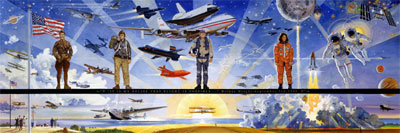 A panoramic mural commissioned by NASA to depict highlights of the first century of flight