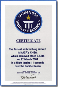 NASA – Dryden Flight Research Center – News Room: News Releases: Guinness World Records Recognizes NASA X-43A Speed Record