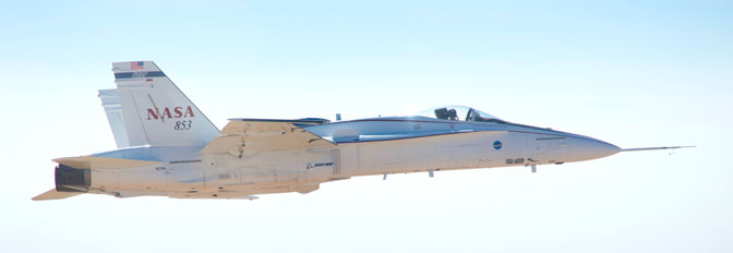 An F/A-18 research jet simulated various flight conditions that NASA's Space Launch System may experience as it makes its way from the launch pad to space, to evaluate the rocket's flight control system. 