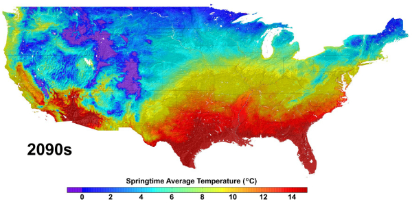 Average Springtime Temperatures in the 2090s
