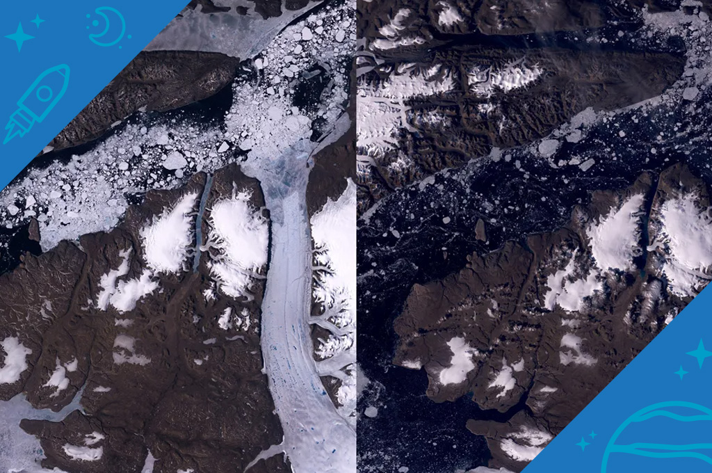 Two views of a glacier as seen from space