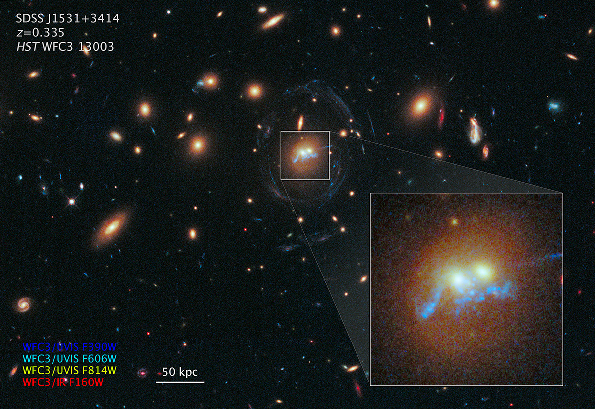 Hubble Spots Spiral Bridge of Young Stars Linking Two Ancient Galaxies