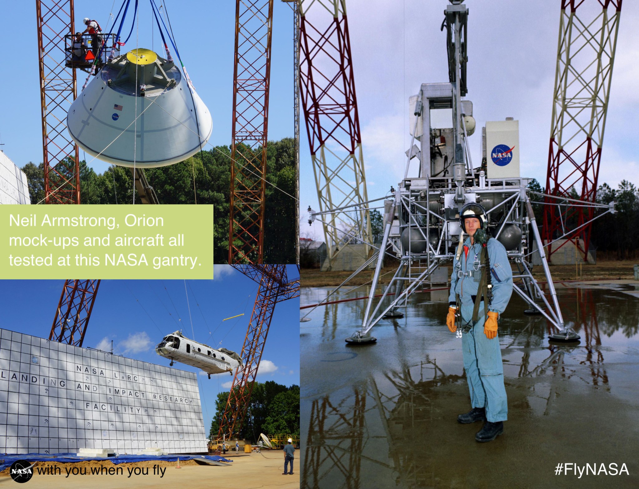 Neil Armstrong, Orion mock-ups and aircraft all tested at this NASA gantry.