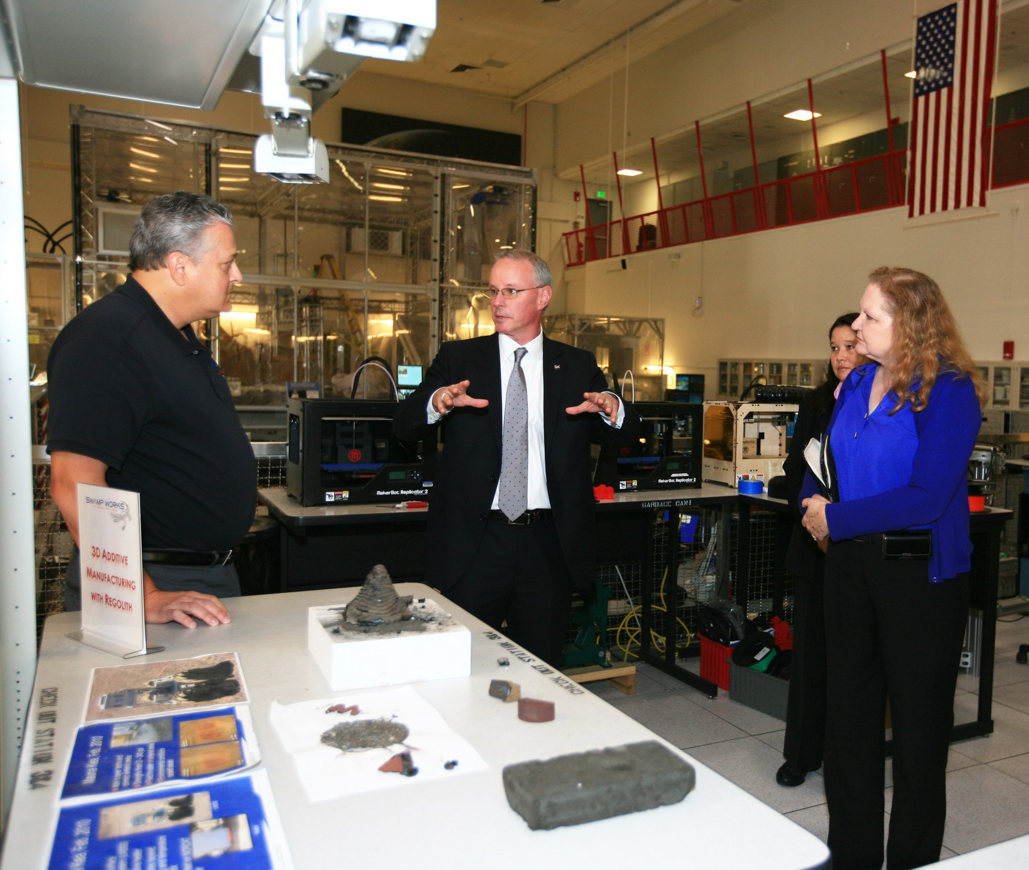 Former NASA Chief Technologist David Miller visits Swamp Works at Kennedy Space Center.