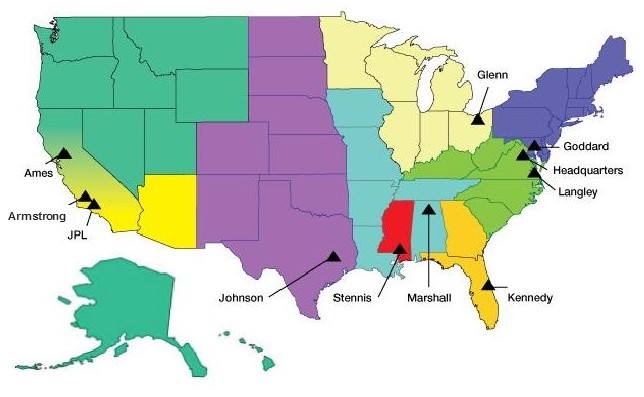 Main NASA centers map