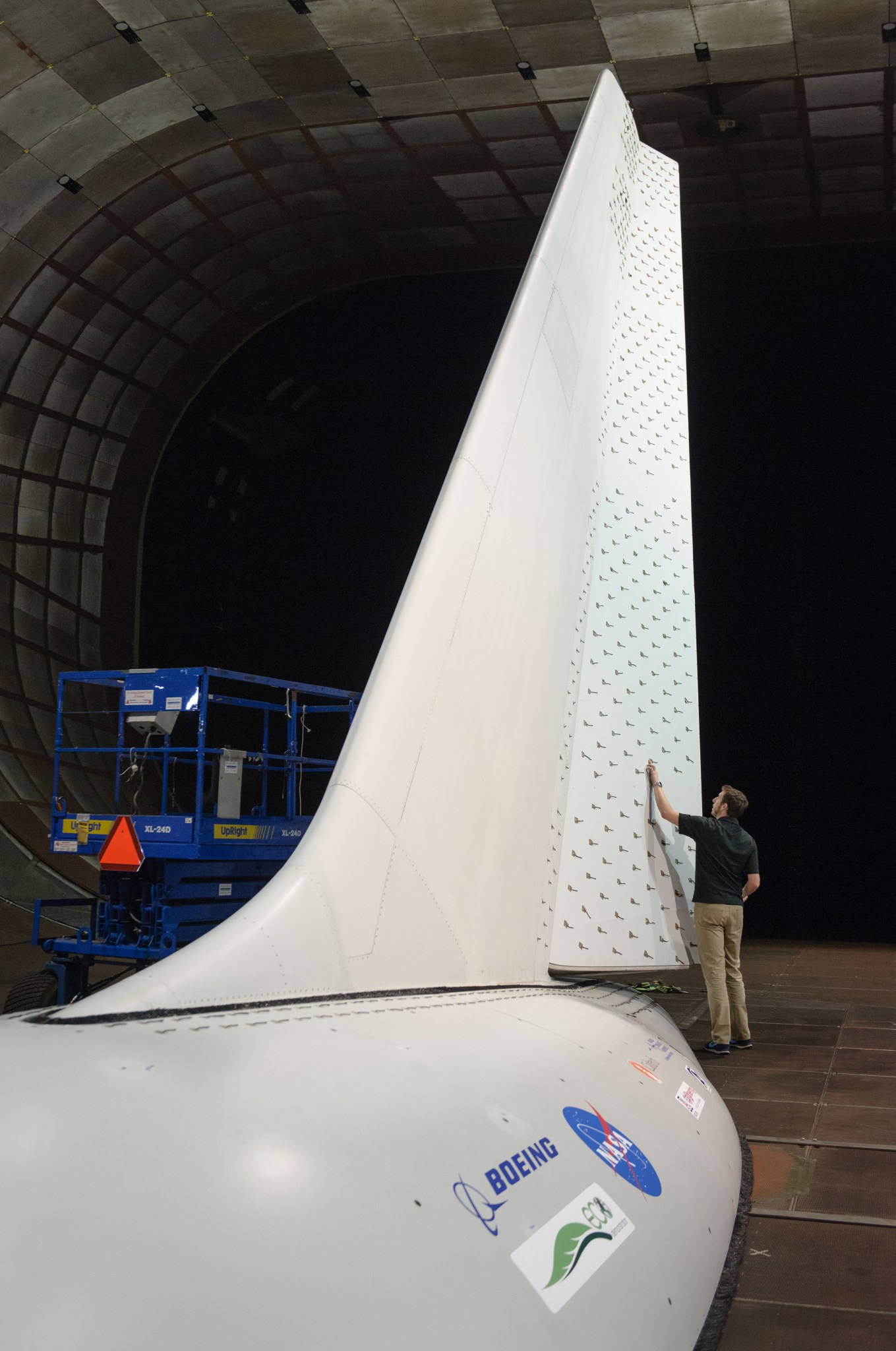 A man placing a material called tufts to one side of the tail.