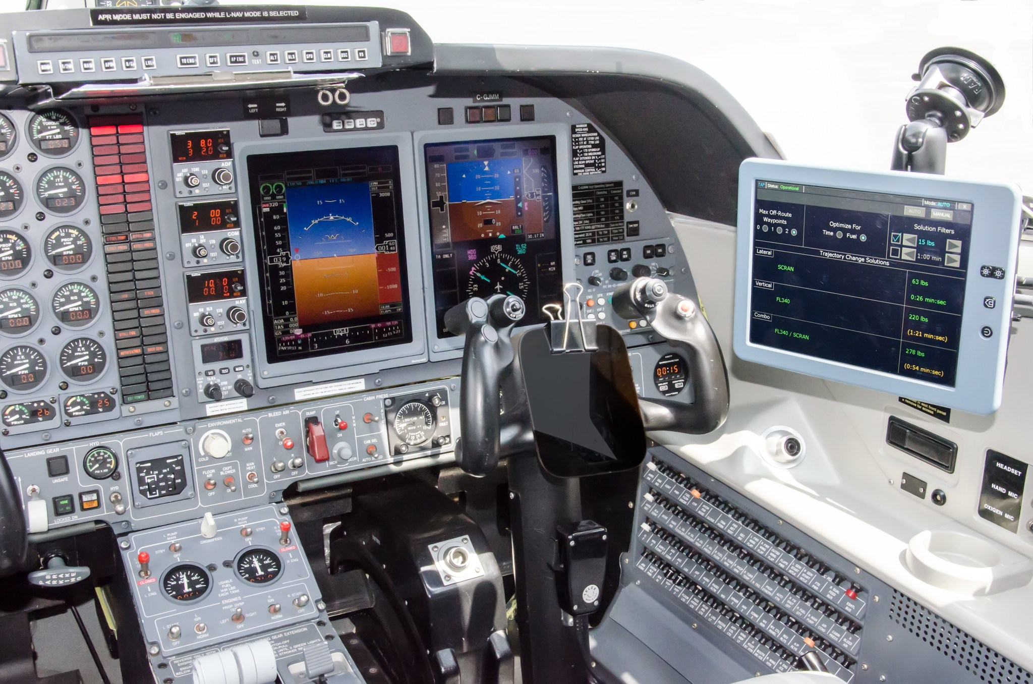 Inside view of the Avanti's cockpit.