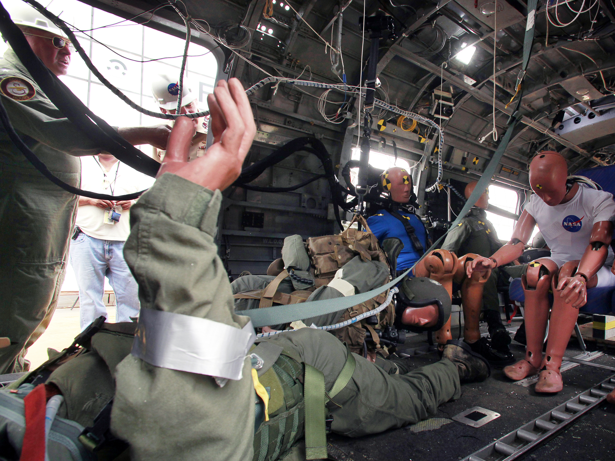 Inside view of the crash dummies after the crash test.