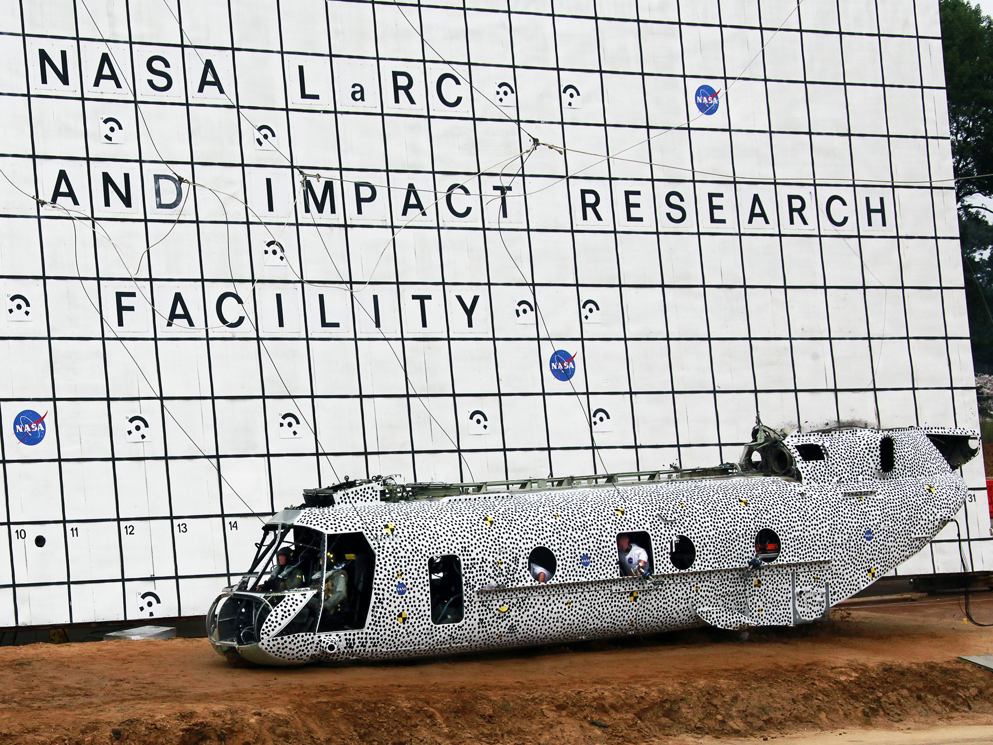 Former Marine helicopter after a crash test.