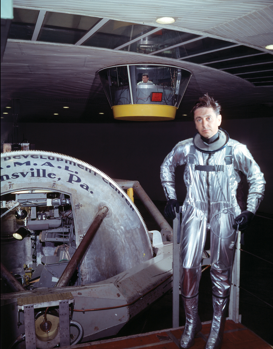 Pilot Scott Crossfield wears a 1950s-era pressure suit.