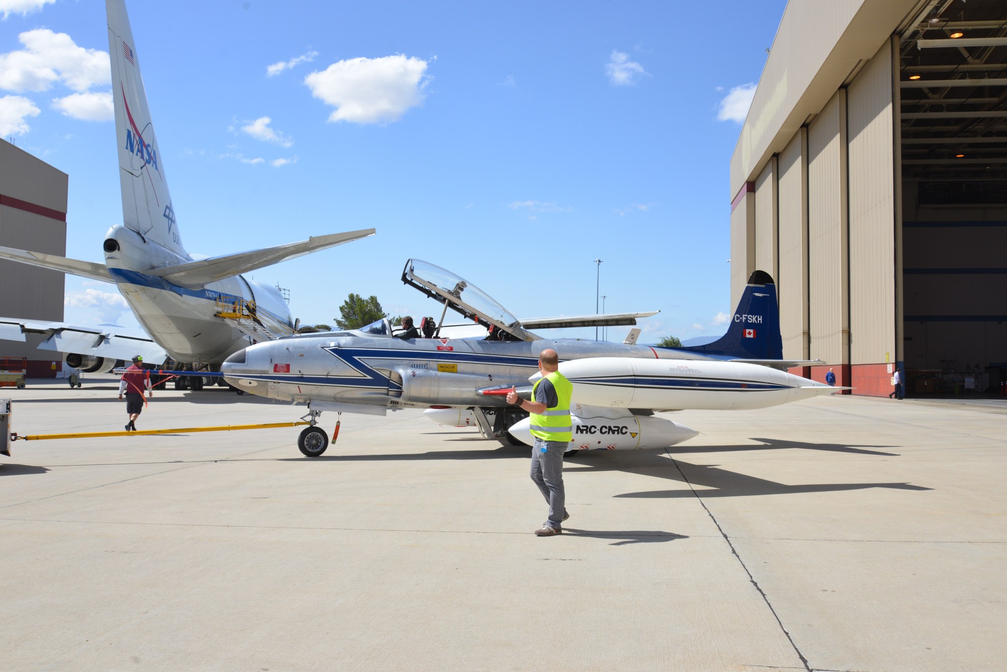 NRC’s CT-133 research aircraft exiting the hangar.