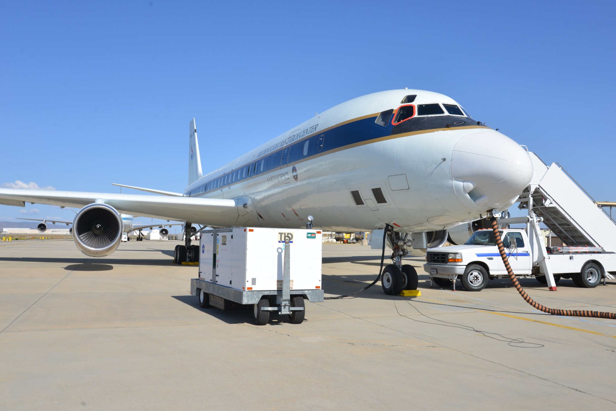 NASA’s DC-8 parked on the tarmac.