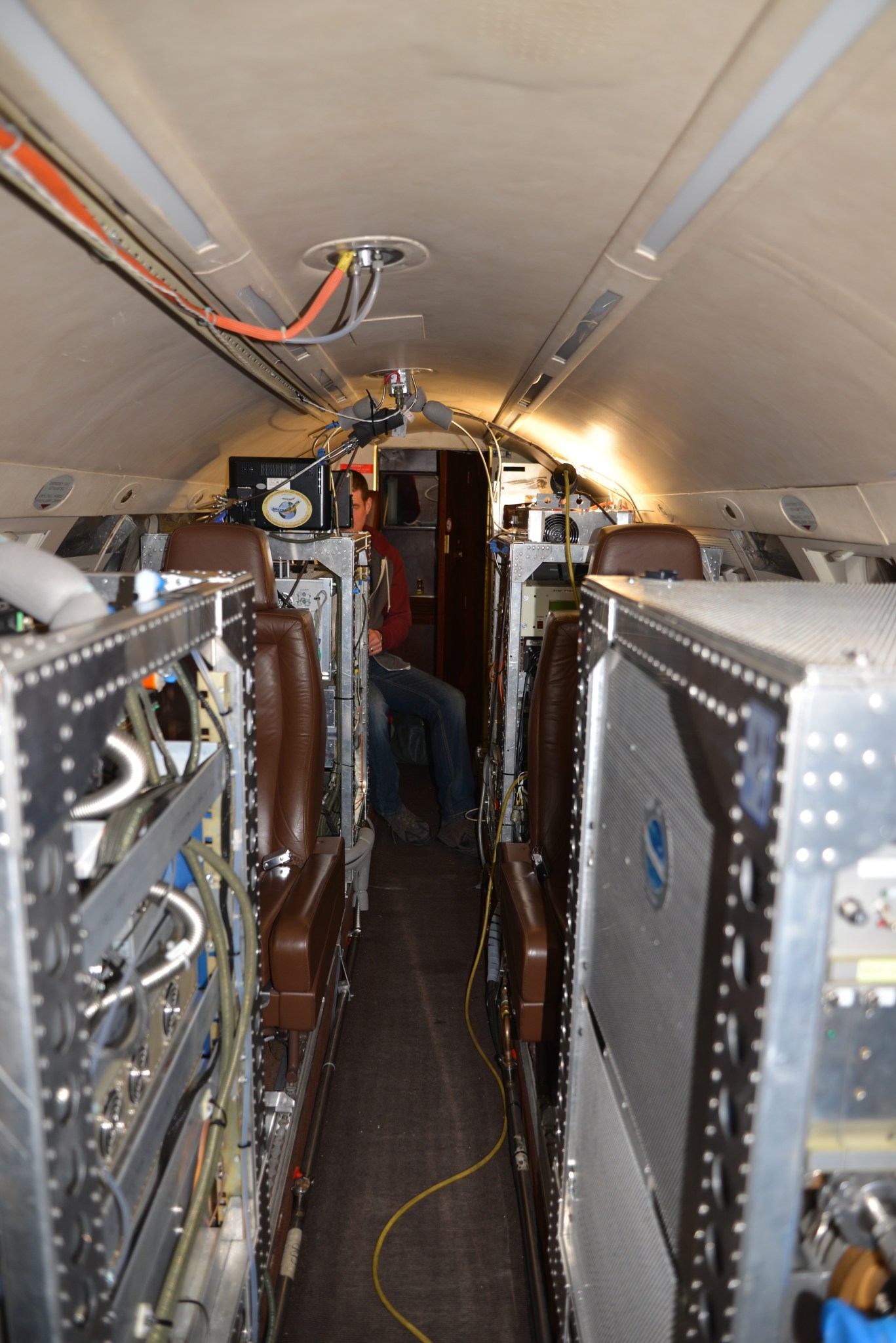 Racks of instruments inside the DLR's Falcon aircraft.