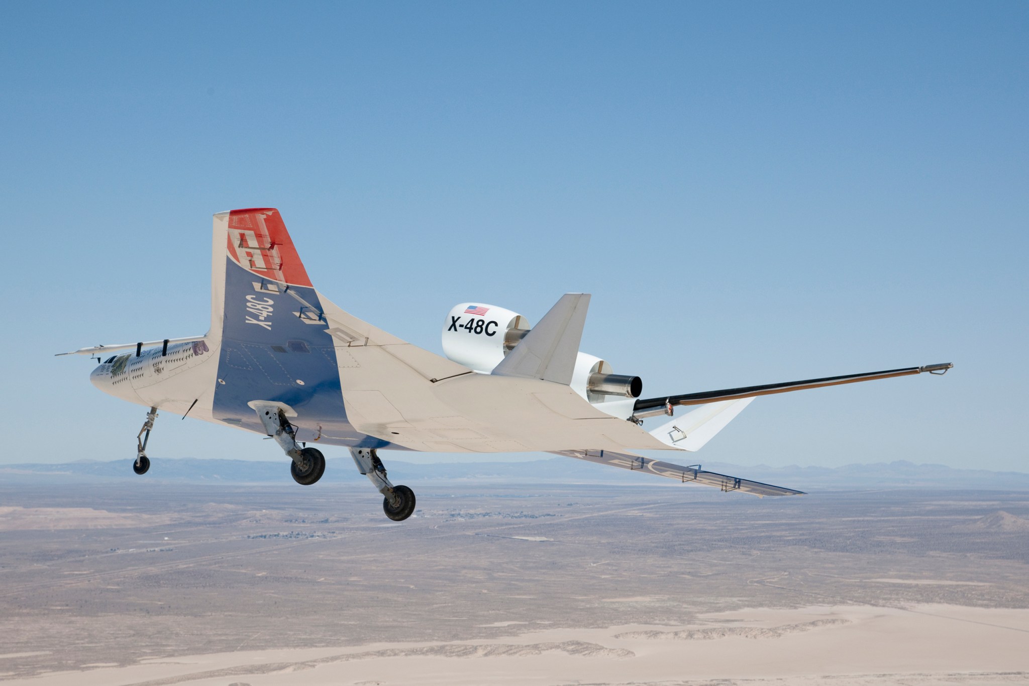X-48C Hybrid - Blended Wing Body Demonstrator in flight.