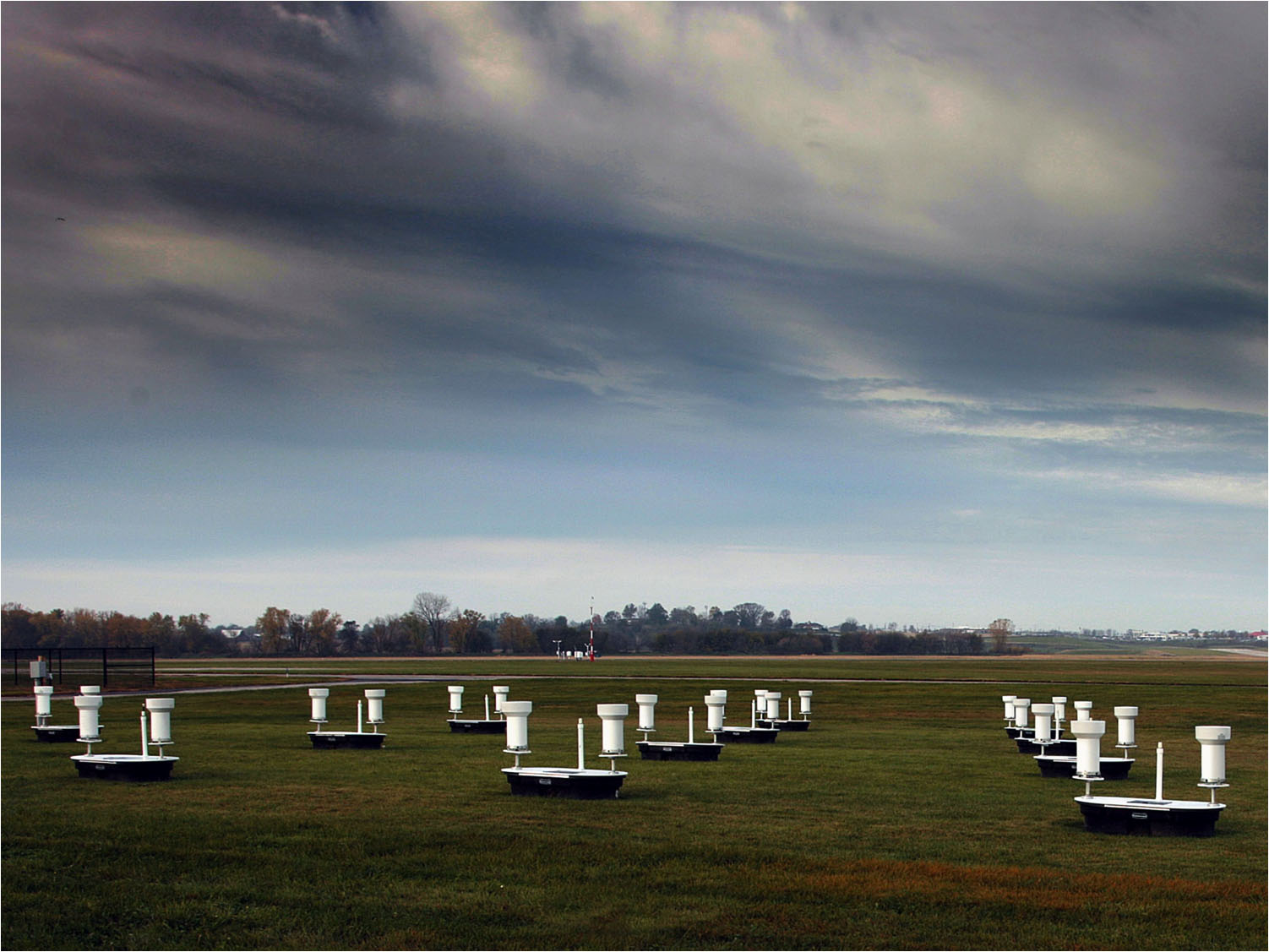 A cluster of rain gauges and soil moisture sensors deployed in Iowa during the IFloodS campaign.