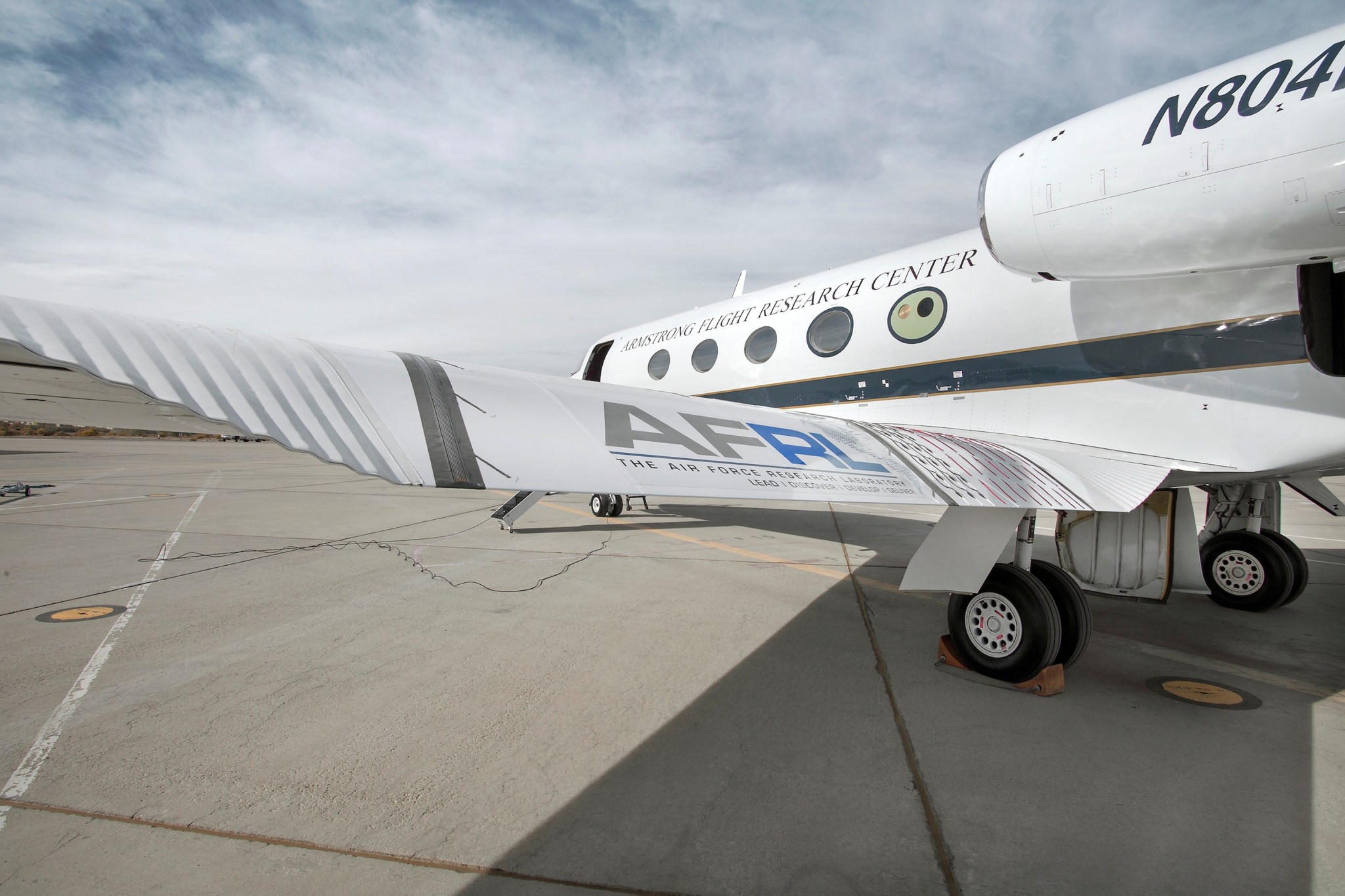 Close-up view of an airplane wing flap.