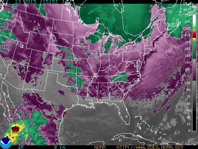 GOES image of the cloud temps moving over the northeast US