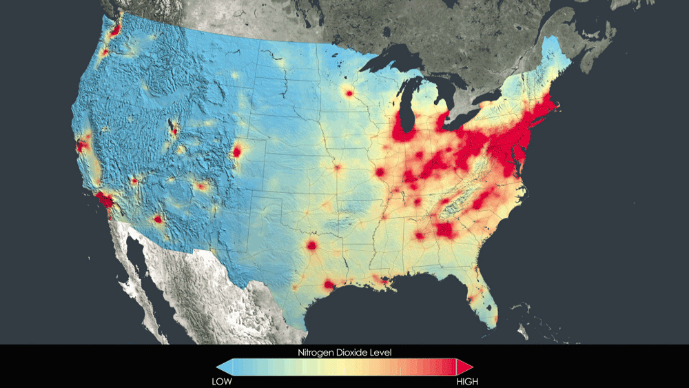 animation depicting general reduction in no2 pollution over continental US, 2005-2011