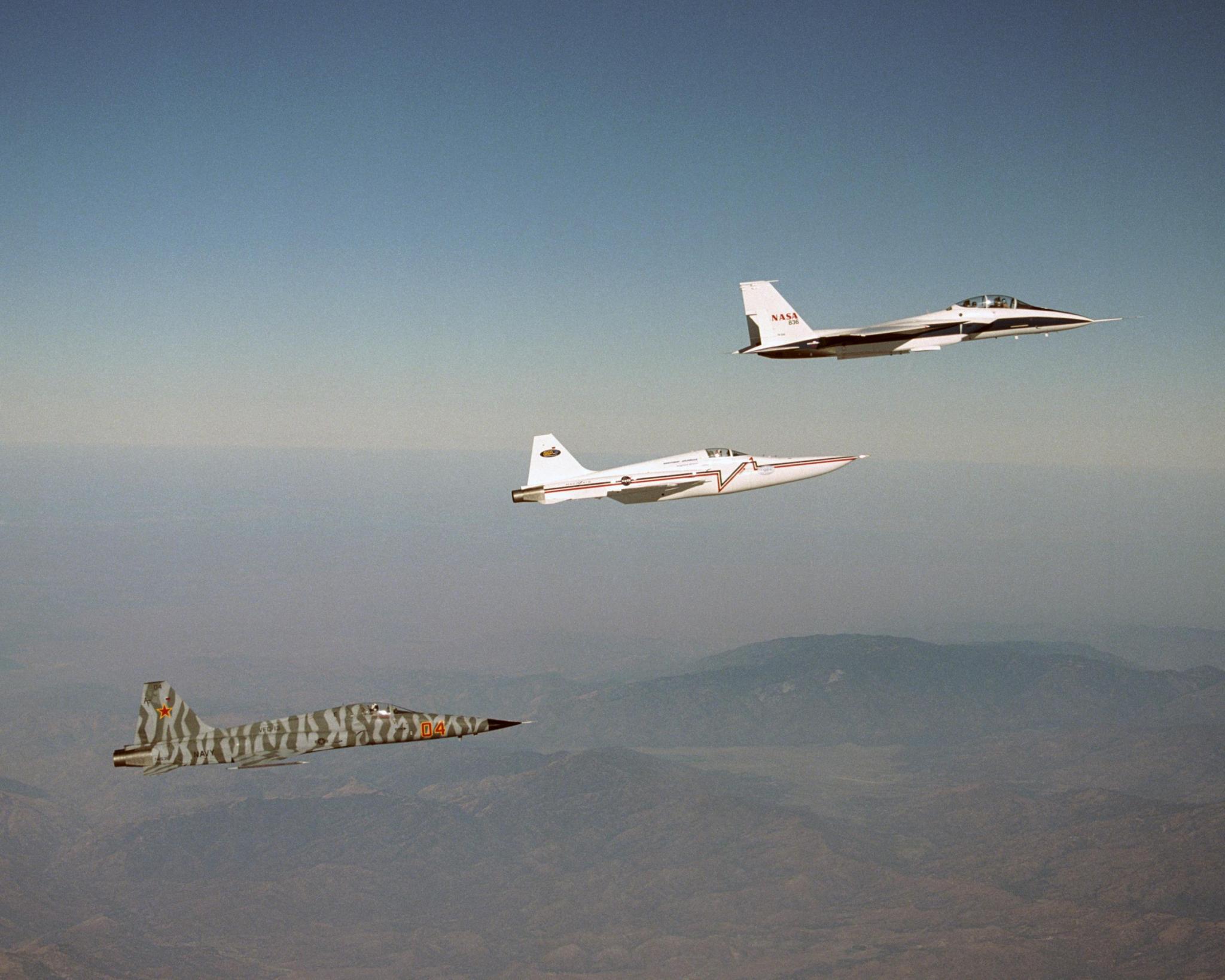 F-5E Shaped Sonic Boom Demonstration aircraft in flight.