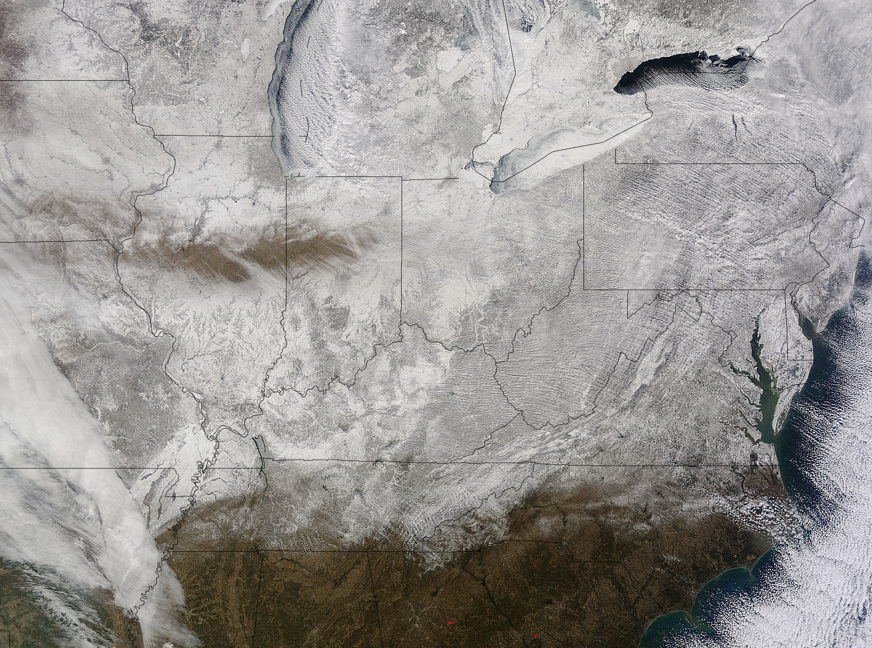 Snow covered east coast of U.S.