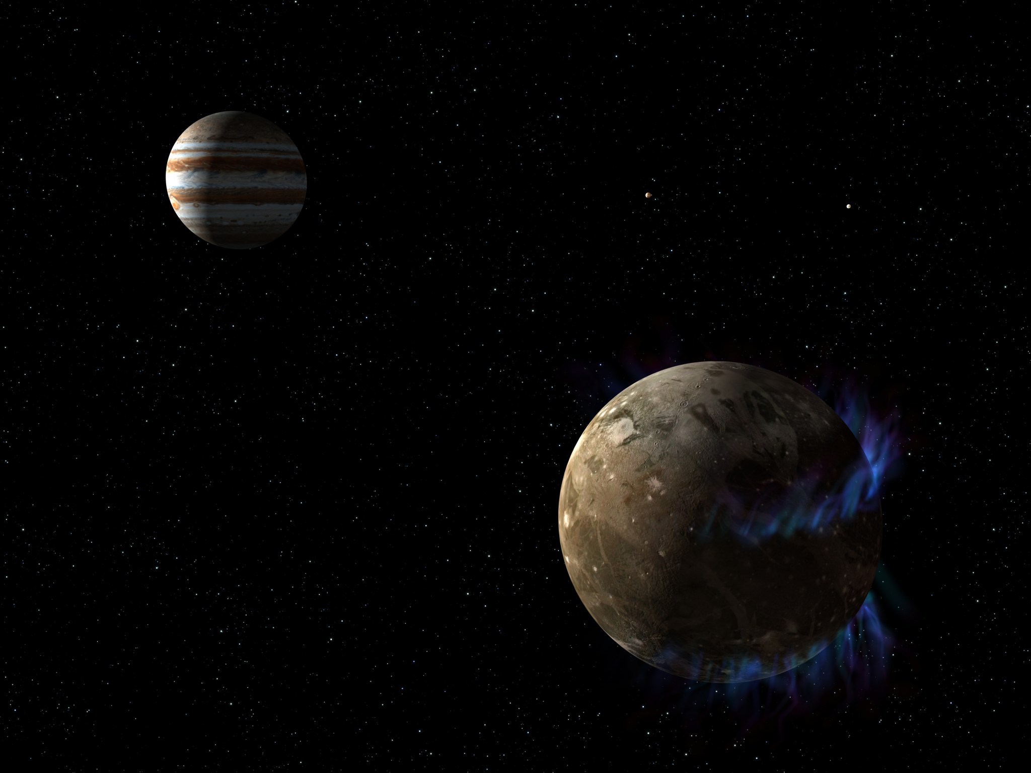Artist concept of Ganymede and Jupiter