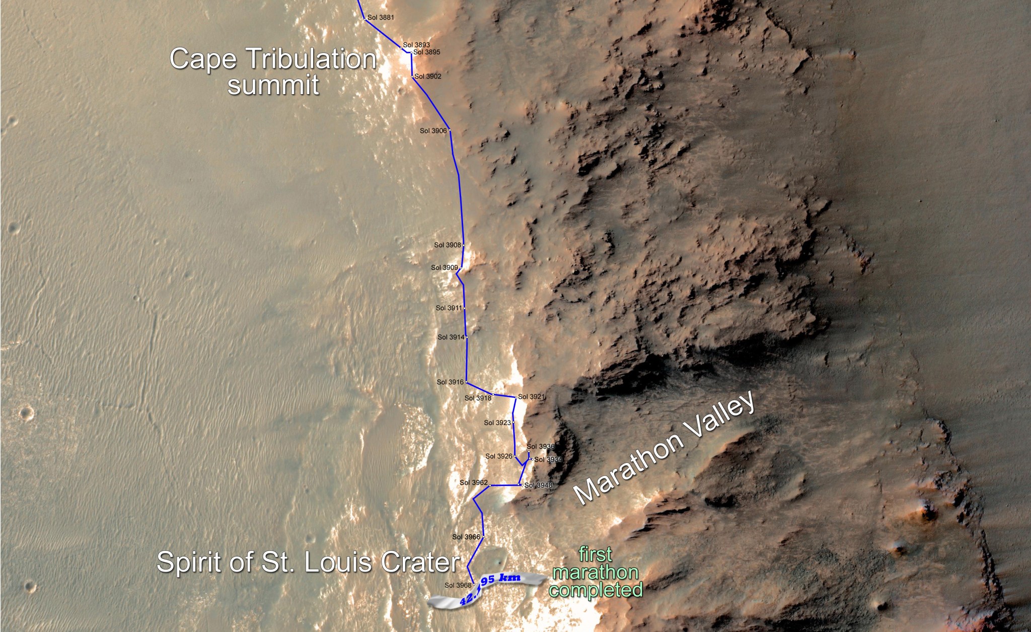 NASA Mars Rover Opportunity marathon map
