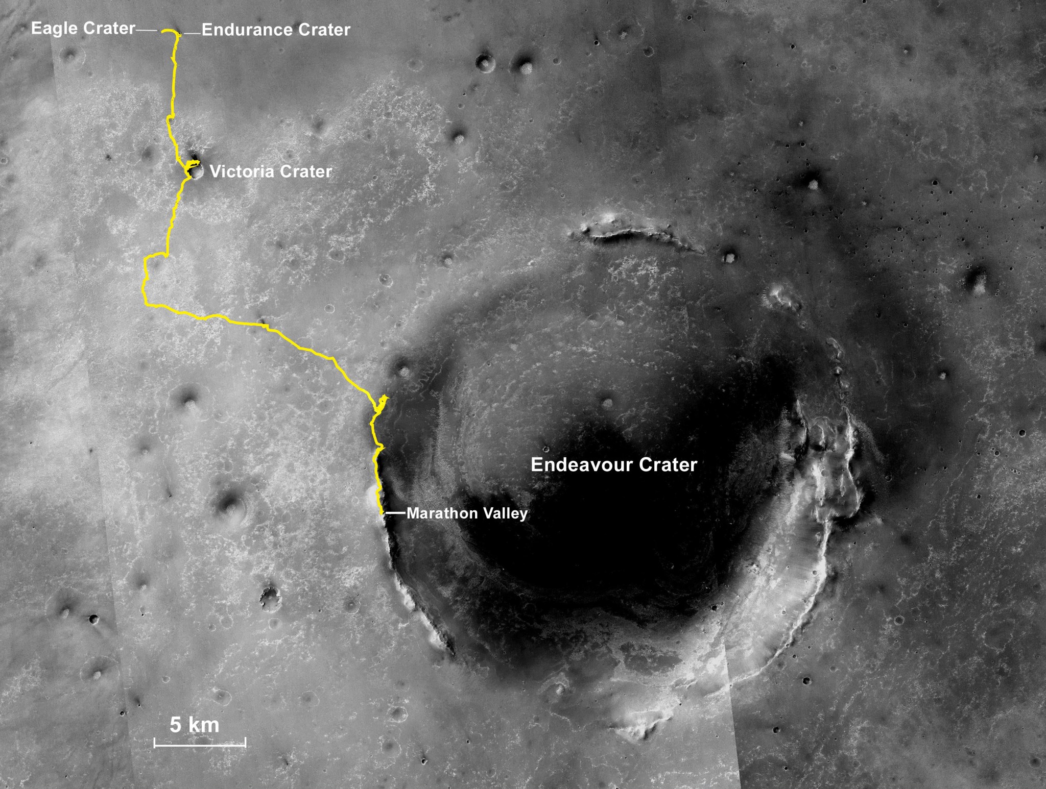 Full map of NASA Mars Rover Opportunity's marathon