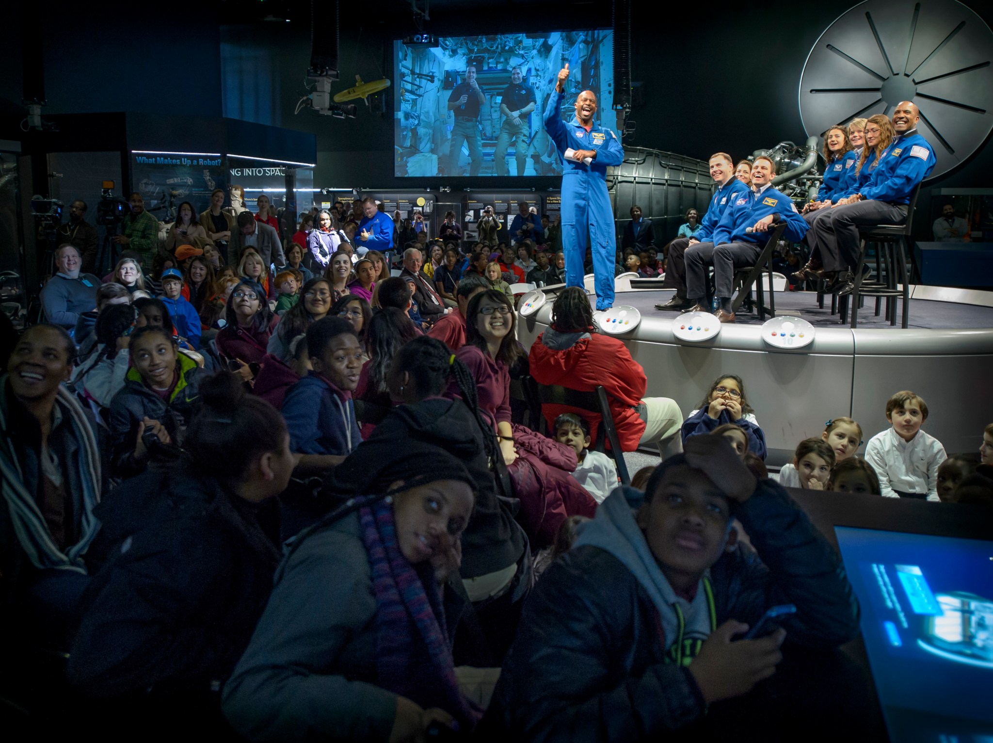 NASA associate administrator for education and former astronaut Leland Melvin gives a thumbs up to International Space Station (