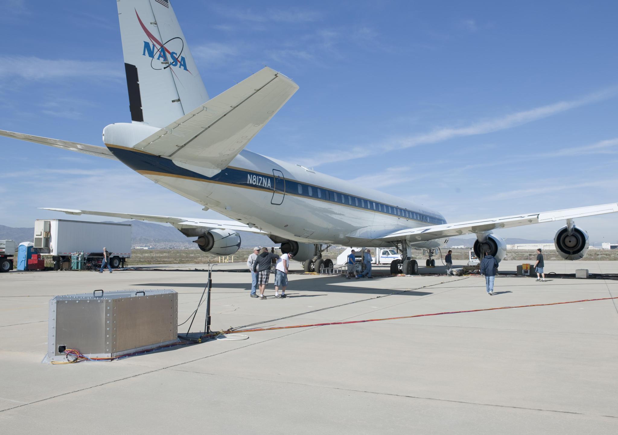 DC-8 flying laboratory parked on the tarmac.